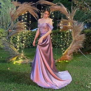 Party Dresses Classic A Line Satin Prom 2023 Lace Applique Formal Gowns Off The Shoulder Long Evening Dress Plus Size Vestidos