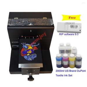 Printer A4 Flatbed With 7bottles Textile Ink Set For Garment Tshirt Jeans Jackets Multi Color Printing Machine