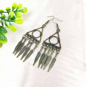 Dangle Küpe Antik Bronz Yaprak Püskül Kadınlar İçin Jhumka Vintage Etnik Geometri Üçgen Yuvarlak Damla Küpeler Boho Takı