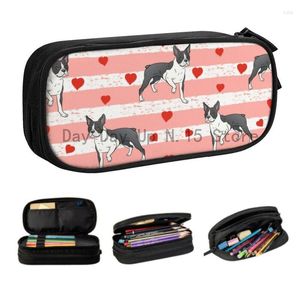 Bolsas de cosméticos Love Boston Terrier Kawaii Estojo de lápis Meninos Gilrs Grande capacidade Cachorro Padrão Caixa Estudantes Artigos de papelaria