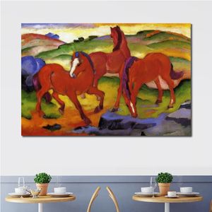 Färgglad abstrakt målning på duk De röda hästarna Franz Marc Art Unik handgjord konst heminredning
