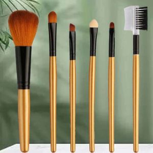 6 Champagne Makeup Brushes Set Blush Brush Eye Shadow Brush Eyebrow Brush Beauty Tools