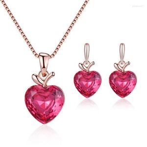 Necklace Earrings Set Elegant Luxury Rhinestone Exquisite Shiny Crystal Wedding Heart For Women Trend Gift 2T001