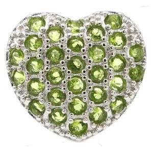 Cluster-Ringe, 23 x 21 mm, wunderschönes 6,5 g herzförmiges grünes Peridot-Damen-Verlobungssilber