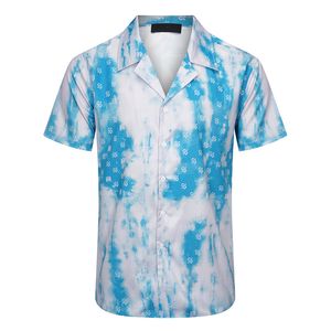 23 Luxury designer shirt Mens fashion geometric print bowling shirt Hawaiian Print casual shirt Men slim fitting short sleeve versatile T-shirt