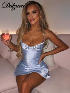 Casual Dresses Dulzura Women Satin Strap Mini Dress Lace Up Bandage Bodycon Backless Sexy Streetwear Party Club Elegant 2022 Summer Clothes J230705