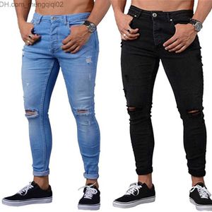 Calça jeans masculina nova moda casual skinny estiramento calça jeans desgastada rasgada freyed slim fit calça jeans para transporte masculino drop shipping quente z230707