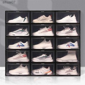 Transparent PP Plastic Clamshell Storage Shoe Box Shoe Cabinet Shoe Storage Box Foldable AJ Sneakers Shoe Box Shoe Rack Storage L230705