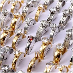 Solitaire Ring Wholesale Trendy Zircon Rings For Women Wedding Engagement Bride Stainless Steel Jewelry In Bk Mix Color And Size Dro Dhpqt