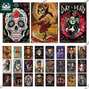 Films Putuo Decor Day of the Dead Tin Sign Vintage Plaque Skull Metal Poster Retro Skeleton Witch for Home Decoration Wall Decor Gift