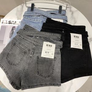 Erkekler pantolon prepomp yaz tasarımı yüksek bel arka çapraz geniş bacak denim kısa kot sokak giysimi gb426 230705