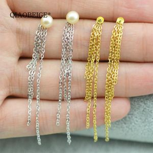 Brincos QIAOBEIGE Pérola Acessório Acessórios Prata 925 Long Line Tassel Com 4 Correntes Cor Banhada a Ouro Joias Personalizadas