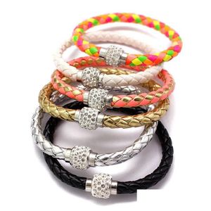 Charm Bracelets 13 Colors Pu Leather Bangle Cz Disco Crystal Rhinestone Magnetic Clasp Wrap Wristband For Unisex Fashion Jewelry Dro Dh83L