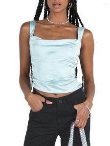 Women's Tanks Women Sexy Sleeveless Satin Strappy Tank Top Square Neck Slim Fit Crop Tops Y2k Chic Going Out Vest