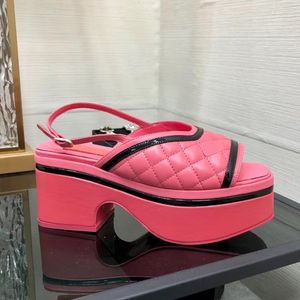 Arka kayış platformu sandalet kadın pompaları tıknaz orta topuk gözetleme parmağı blok topuklu elbise ayakkabı lüks tasarımcı yüksek topuklu fabrika ayakkabı kutu
