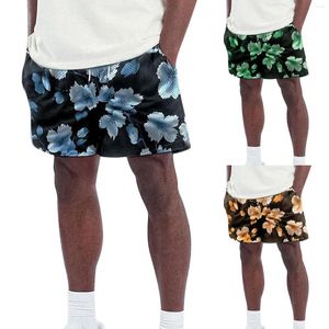Shorts masculinos de verão bolso solto moda casual estampa de flor plana frente curta