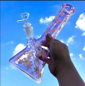 Dasiy glass water bongs hookahs smoking miniature pipes oil recycler dab rigs Rainbow beaker bong with 14mm