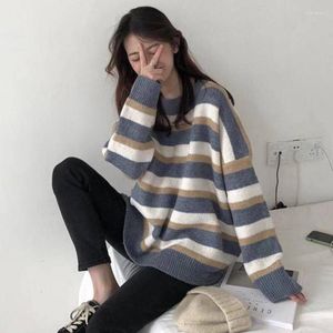 Swetry damskie Sweter w paski Kobiety Student Golf Koreański Luźny Długi Dzianiny Swetry Zimowe Damskie Topy Płaszcz Odzież Femme