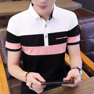 Polos masculinos de verão, camisetas masculinas de manga curta, moda coreana, lapela, emenda, polo, casual, respirável, top 230705