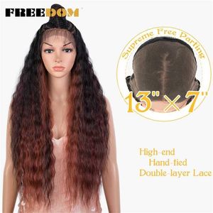 Sentetik Dantel Ön Peruk Kadınlar için 13x7 Kahverengi Dantel Ön Peruk 30 İnç Uzun Kıvırcık Dalgalı Dantelli Peruk Cosplay Wig 230524
