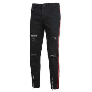 Men's Womail Pant Men Stretchy Black Skinny Hole Pure Color Slim Fit Denim Vintage Zipper High Quality Jean