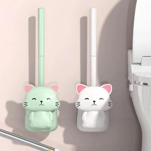 No dead corner sanitary brush, cute cat seat, long handle, squat cleaning, toilet flushing device, wall mounted toilet brush set