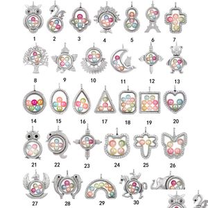 Lockets Fashion Big Pearl Cage Locket Pendant Necklace For Women Elephant Cross Owl Tree Living Memory Beads Glass Magnetic Floating Dhut8