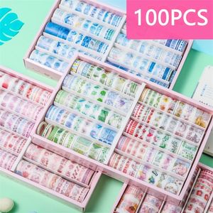 Adhesive Tapes 100 PCS Set Cute Washi 2016 Tape Set Japanese Cute Adhesive Decorative Masking Tape Scrapbook Stationery Stickers school supplies 230704