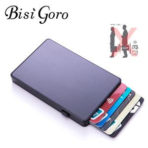 BISI GORO Personalisierte Namens-Diebstahlschutz-Aluminium-Einzelbox Smart Wallet Schlanke RFID-Kupplung Pop-up-Druckknopf-Kartenhalter Kartenetui