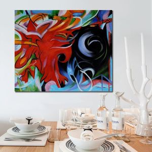 Fighting Forms Art Franz Marc Large Handmade Abstract Oil Painting on Canvas with Textured for Living Room Wall Art