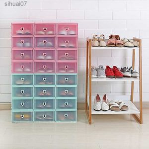 2pc Plastic Shoebox Transparent PP Storage Shoe Boxes Thickened Shoes Organizer Drawer Can be Superimposed Combination Cabinet L230705