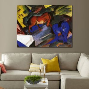 風景抽象キャンバスアート赤と青の馬フランツ・マルク絵画手作りエキゾチックな装飾ティキバー用