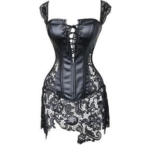 Donne Sexy Nero PVC Corsetto di Pizzo Abito Fetish Push Reggiseno Forma Corpo Signore Elegante Dominatrix Discoteca Corsetto in Pelle Verniciata Y200702169