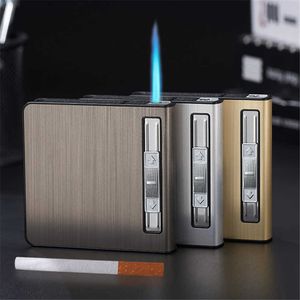 Metal Cigarette Case With Without Gas Lighter Hold 20 Cigarettes Automatic Pop Up Anti Pressure Tobacco Holder Mens Gift Z1NV