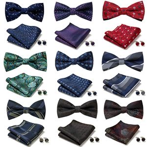 Tie Clips European Style Floral Polyester Bow Ties Set Bowties Cufflinks Pocket Square Handkerchief Bowtie Suit 3pcs Wholesale 230704