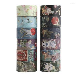 Presentförpackning 12st bronsande japansk stil tvättband för vuxna barn Diy Art Craft Wrapping Scrapbook Masking Tejp