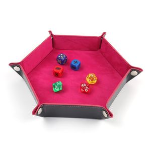 Desktop Box Foldable Storage Box Key Coin PU Leather Tray Hexagonal Velvet Polygon Folding Game Dice Tray Decorative Office Home Supplies Desktop Organizer