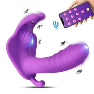 Vibratoren Tragbarer kabelloser APP-Dildo-Vibrator G-Punkt-Klitoris-Stimulator Schmetterling vibrierendes erotisches Erwachsenenspielzeug für Frauen Orgasmus-Masturbator 230706