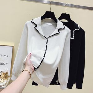 Women's Jackets Elegant Office Ladies Work Top Knitted Cardigan Coat Turndown Collar Sweater Women 2023 Autumn Casual Slim Ruffle Cropped