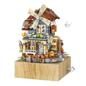 Diecast Model LOZ 1239 Windmill music box mini Blocks Kids Building Toys DIY Bricks Girls Gift Music Box Chinese House 230705