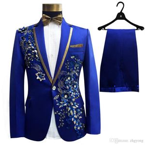 Jacke Hosen Mode Männer Anzüge Bräutigam Hochzeit Abschlussball Party Rot Schwarz Blau Slim Kostüme Blazer Blume Formelle Kleidung313l