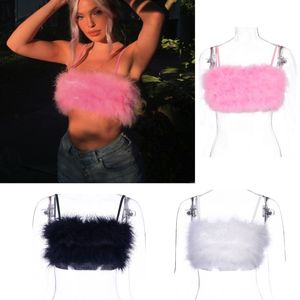 Women's Tanks Camis Arrival Fashion Women's Steetwear Ladies Sexy Fake Fur Patchwork Camis Tube Crop Tops Spring Summer Autumn Clothing Pink 230705