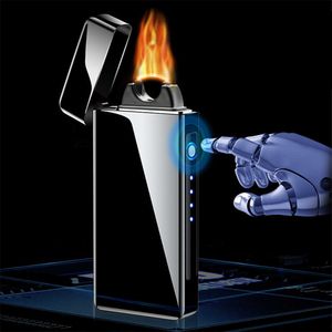 Metal Arc Flame Lighter USB Rechargeable Plasma Flameless Cigarettes Cigar With Power Display Gadgets For Men 51FL