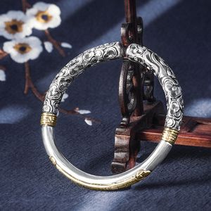 Vintage Silber Ornament Lijiang handgefertigtes Silber S999 Fuß Silber Armband Ruyi Gold Hoop Stick Armband handgefertigt