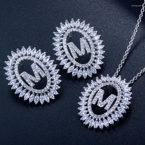 Necklace Earrings Set ThreeGraces Sparkly White Cubic Zirconia Fashion X A R E L C P M Letter And Party For Women JS066