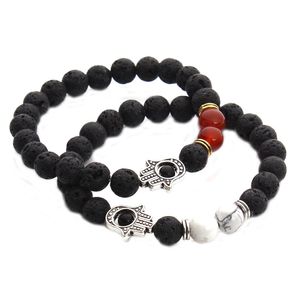 Beaded New Arrival Lava Rock Beads Bracelets Uni Fatima Hand Chain Mens Natural Stone Bangle Bracelet For Women Fashion Jewelry Drop Dhkio