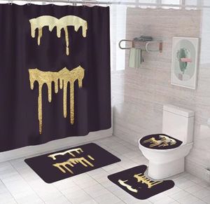 High-end Foreign Trade Digital Printing Shower Curtain Floor Mat Four-Piece Set Combination Bathroom Mat Set