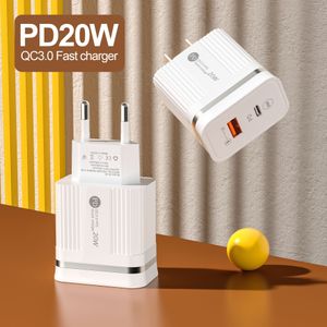 Carregamento rápido PD 20W USB Tipo C Carregador Carregador rápido 3.0 UE EUA Plugue Carregador de parede para Samsung Xiaomi Vários modelos de telefone