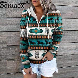 Hoodies för damer Sweatshirts Vintage Geometri Färg Kontrast Dragkedja Huvtröjor Dam Höst Drop Shoulder Långärmad Lös Damtröja 230706