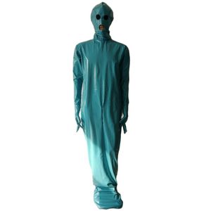 Macacão unissex Fetish Zentai de couro sintético pvc mãos separadas Saco de múmia bodybag Stage Adulto Fancy Dress máscara removível mãos